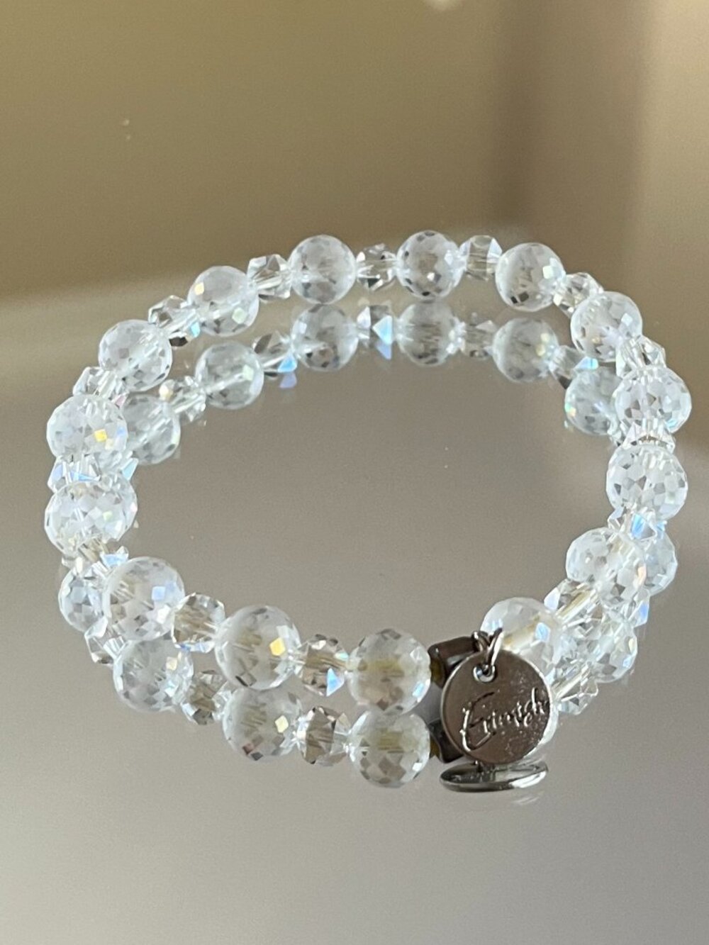 Erimish Frosted Faceted Crystal Beads Stretch Stackable Bracelet